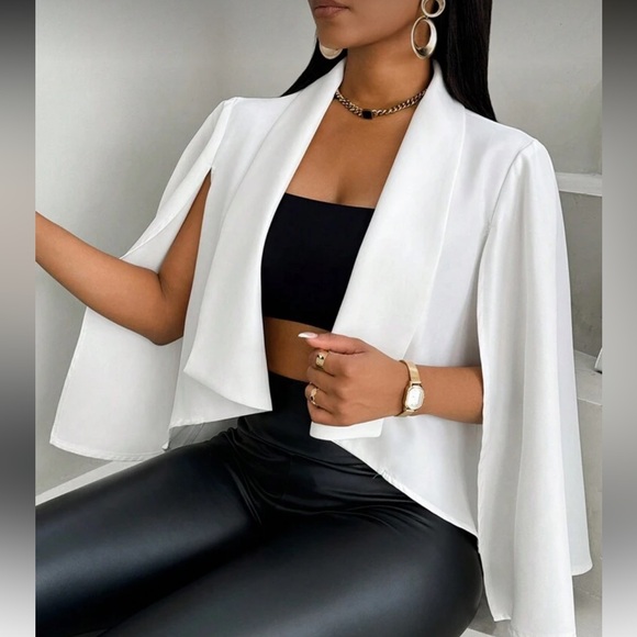 Classic White Minimalist Cape Blazer Jacket - Picture 2 of 6